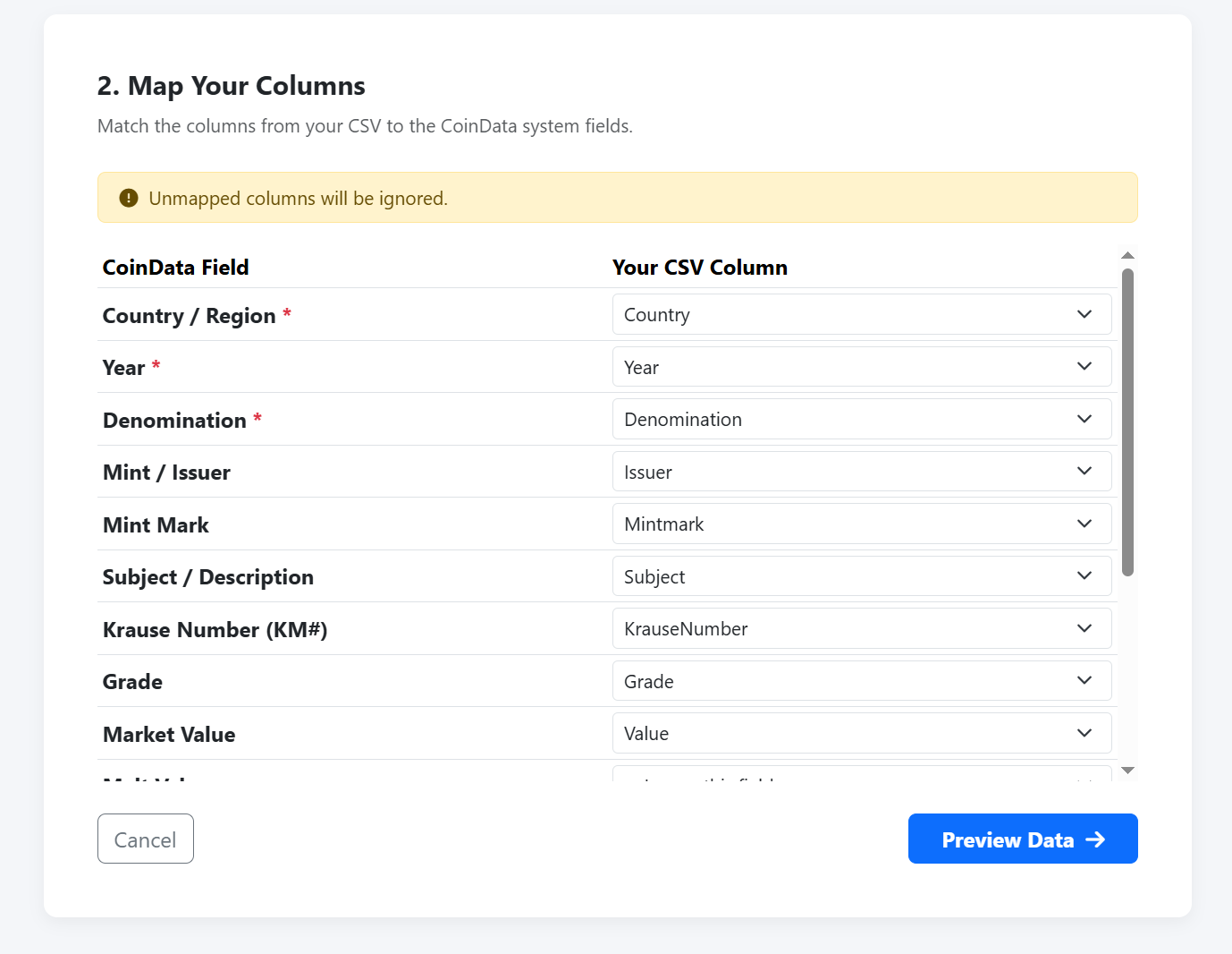 CoinData Smart CSV Mapper Interface